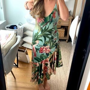 PatBO Paradise Print Ruffle Slip Dress, Blue/Pink, 6